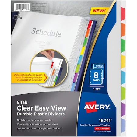 Avery Dividers, Plstc, Clearvw, 8Tab AVE16741